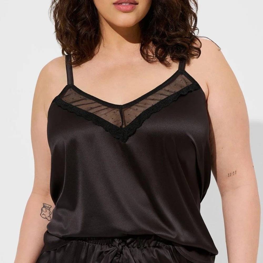 Torrid Size 3X Dream Satin Lace Sleep Top Cami Black Mesh Trim 16771460